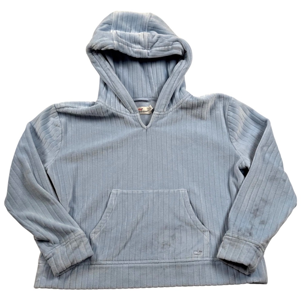 Vineyard Vines Hoodie Girls Medium 10-12 Blue Ribbed Fleece Pullover 7K001611